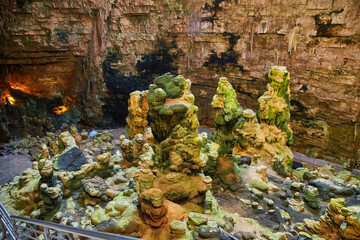 cave of Grotta Bianca in Grotte di Castellana full of stalactites and stalagmites in Puglia - obrazy, fototapety, plakaty