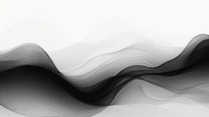 Black and white minimalist line art drawing with flowing curves, generative ai