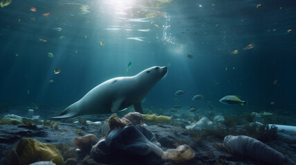 Obraz premium Environmental pollution, ecology danger to animals