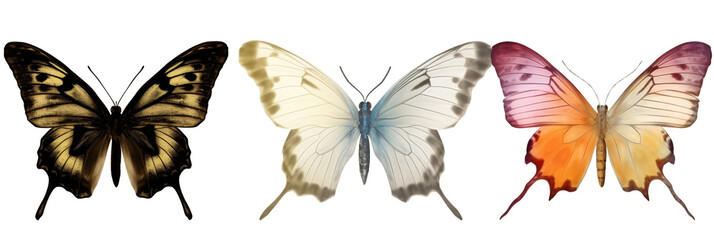 Butterfly collection transparent or white background, generative ai