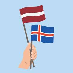 Flags of Latvia and Iceland, Hand Holding flags