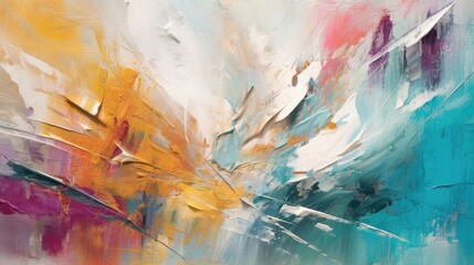 Colorful, abstract brush strokes on a textured canvas, generative ai