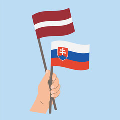 Flags of Latvia and Slovakia, Hand Holding flags