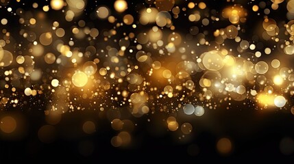 Glittering gold bokeh lights on a black background, generative ai