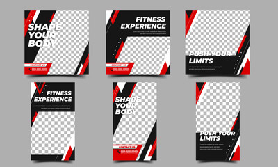 Gym and fitness promotional social media post and story template design