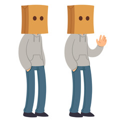 Cartoon anonymous character with paper bag on his head