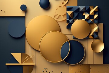 Golden abstract art geometric figures. Stylish modern abstract background, generative ai