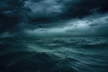 horror black blue sky, sea haunted cloud, scary ocean, depression background, mystery gloomy dark theme, blur texture, generative ai