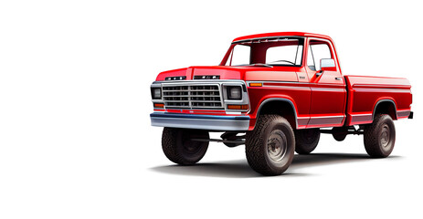 red vintage pickup truck on a transparent background. AI generator - obrazy, fototapety, plakaty
