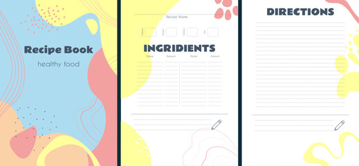 template for recipe book with hand drawn abstract shapes in pastel colors - obrazy, fototapety, plakaty