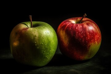 Generative AI of Duo of Red and Green Apples Illuminated