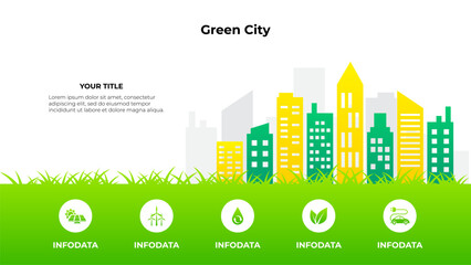 Ecology and environment with green city. Save protection world concept. Vector illustration flat style