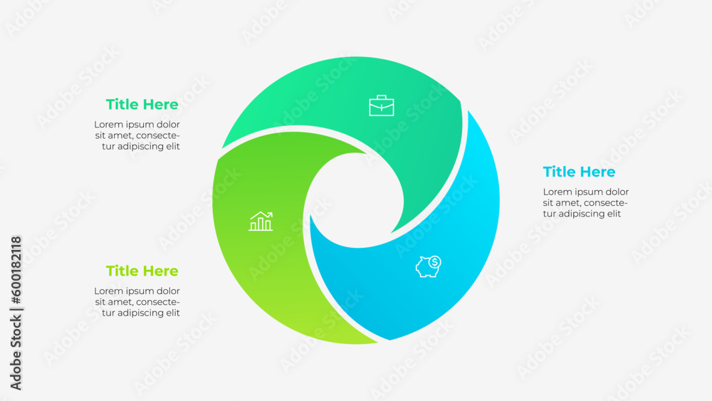 Poster Circle diagram divided into 3 segments. Template of three options of business project infographic