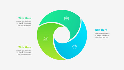 Circle diagram divided into 3 segments. Template of three options of business project infographic - obrazy, fototapety, plakaty