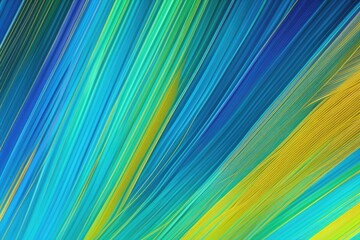 a painting of blue green and yellow feathers of a peacock, generative ai