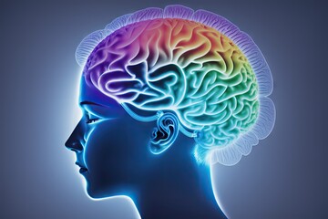 Hyperrealistic x-ray image of a human head with the brain highlighted, generative ai