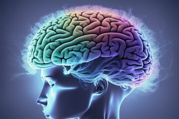 Hyperrealistic x-ray image of a human head with the brain highlighted, generative ai