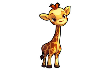 Fototapeta premium Cute giraffe sitting isolated on white background, 2d vector animal wildlife sticker