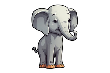 Cute elephant sitting isolated on white background, 2d vector animal wildlife sticker