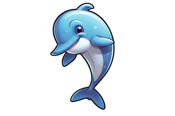 Cute dolphin sitting isolated on white background, 2d vector animal wildlife sticker