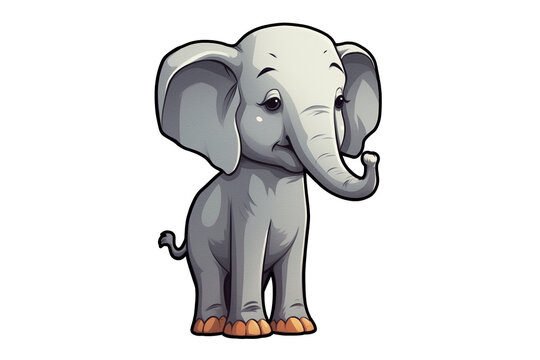 Cute Elephant Sitting Isolated On White Background, 2d Vector Animal Wildlife Sticker