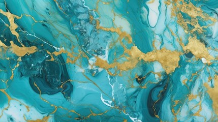 Fototapeta na wymiar Turquoise and gold marble texture with luxurious swirls, generative ai
