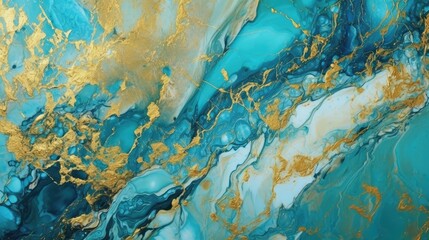 Fototapeta na wymiar Turquoise and gold marble texture with luxurious swirls, generative ai
