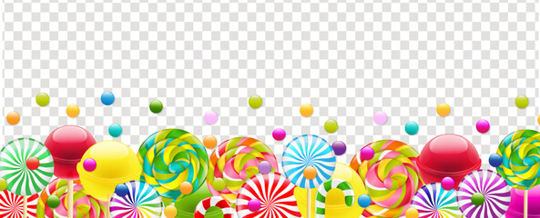 colorful lollipops border on transparent background