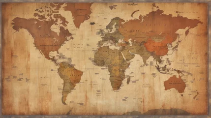 Papier Peint photo Carte du monde Vintage map of the world with a distressed, antique finish, generative ai