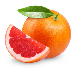 Grapefruit isolated. Ripe grapefruit and a slice of fruit on a white background.