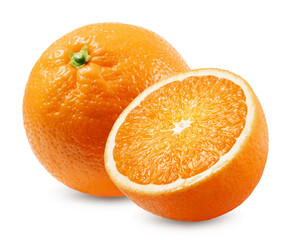Orange isolated. Ripe oranges and half an orange on a white background.