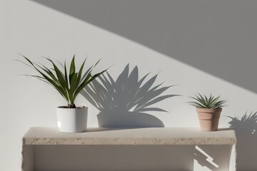 a white wall with a shadow of a plant on it, clean interior mockup, generative ai