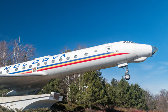 Chisinau, Moldova - March 10, 2023: Tupolev Tu-134 at Chisinau international airport.