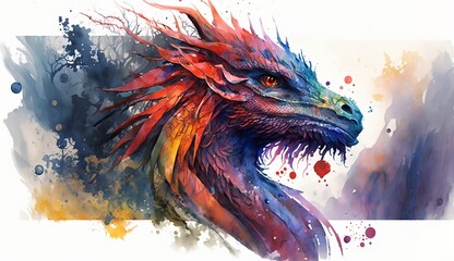 Fantasy dragon watercolor illustration created with Generative Ai technology.