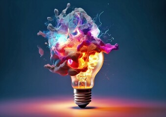 Exploding Light Bulb, Colorful Swirls, Sculpted Impressionism, Digital Art Wonders, Inspirational, Generative AI