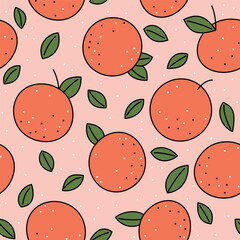 Seamless pattern with line grapefruit and leaves