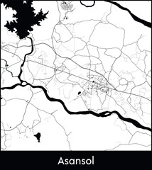 Minimal city map of Asansol (India Asia)