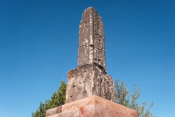 View of medieval religious monument in Talin Monastery on sunny summer day. Talin, Aragatsotn Province, Armenia.