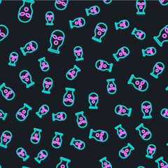 Obraz premium Line Balaclava icon isolated seamless pattern on black background. A piece of clothing for winter sports or a mask for a criminal or a thief. Vector