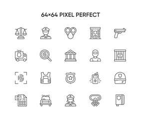 Simple Set of Law Enforcement Related Vector Line Icons. Contains such Icons as Hammer, Justice, Court, Lawyer and more.
 - obrazy, fototapety, plakaty