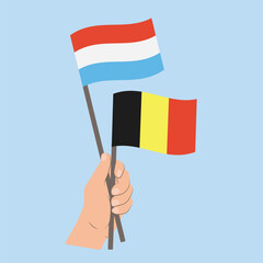 Flags of Luxembourg and Belgium, Hand Holding flags