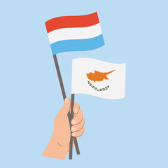 Flags of Luxembourg and Cyprus, Hand Holding flags