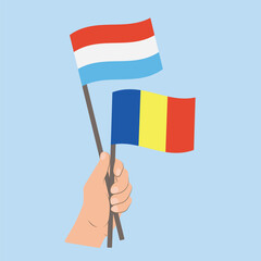 Flags of Luxembourg and Romania, Hand Holding flags