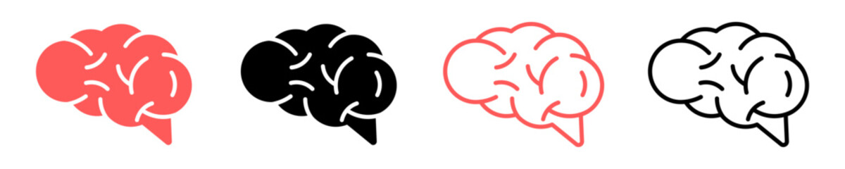 Set of human brain vector icons. Internal organ. Intellect, think, memorize symbol. Vector 10 Eps.