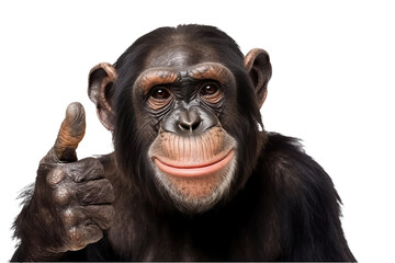 Fototapeta premium A chimpan holding a banana in its right hand created with Generative AI technology. Isolated