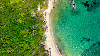 Aerial view of Krifi Ammos beach in Skiathos