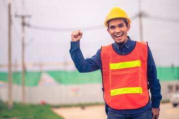 portrait of Asian man engineer construction concept, Asian man engineer in construction site,...