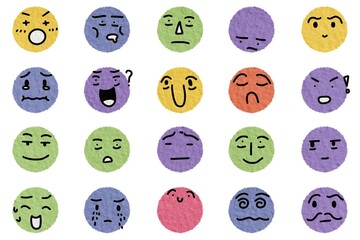 Naklejka premium Round cartoon faces character expression design.