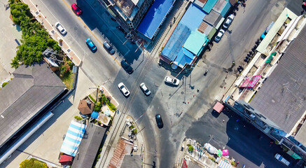 Aerial panoramic view of Maeklong cityscape, Thailand