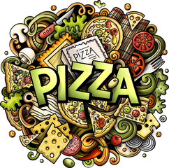 Pizza detailed lettering cartoon illustration